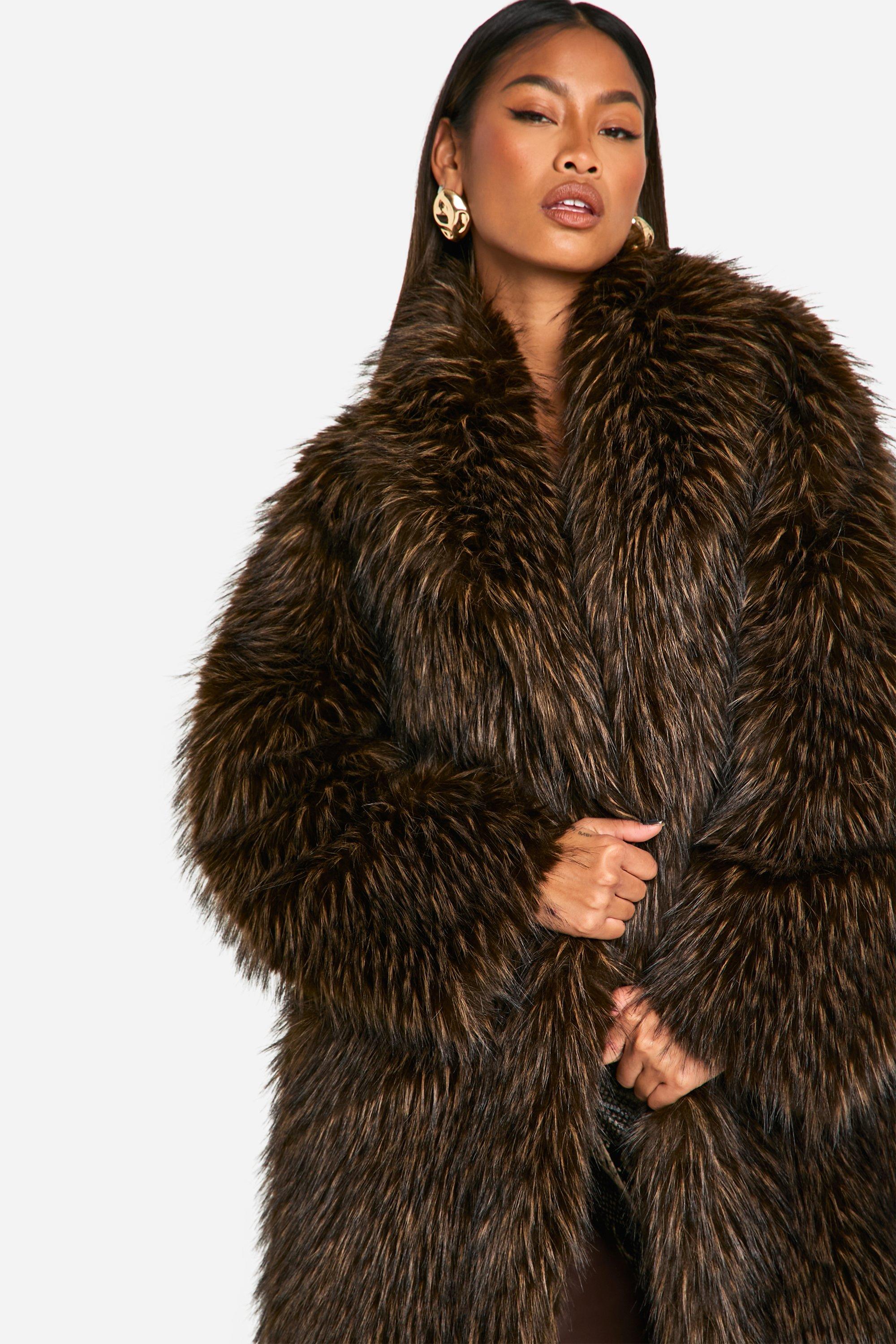 Vintage Faux Fur Mid online Length Coat Brown